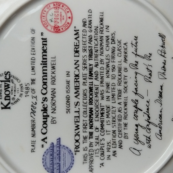 Rockwell's American Dream A Couple's Commitment Collectors Plate numbered EUC! - Picture 14 of 14